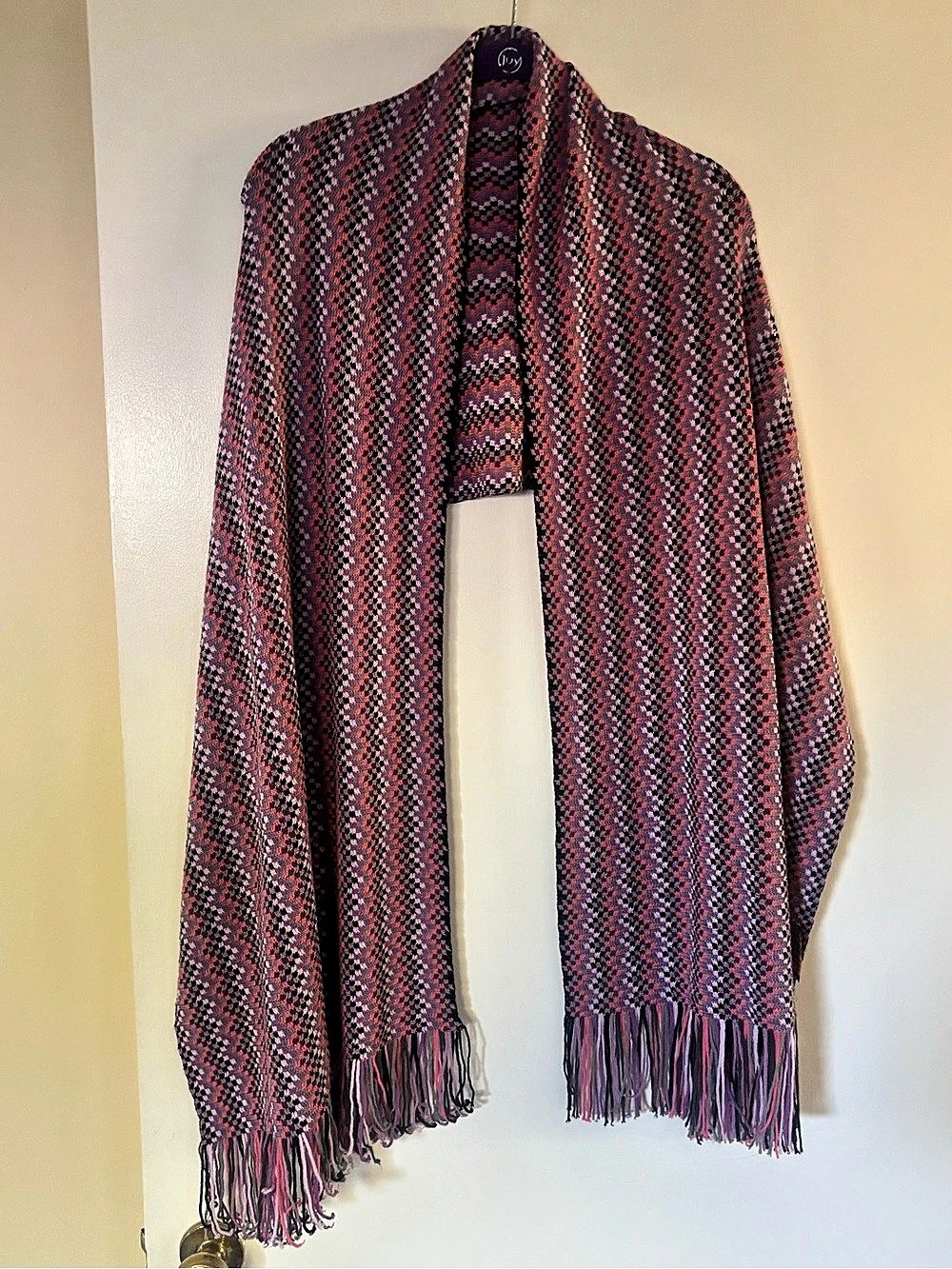 Missoni Zigzag Fringe Wool Blend Scarf in Purple, Pink & Gray